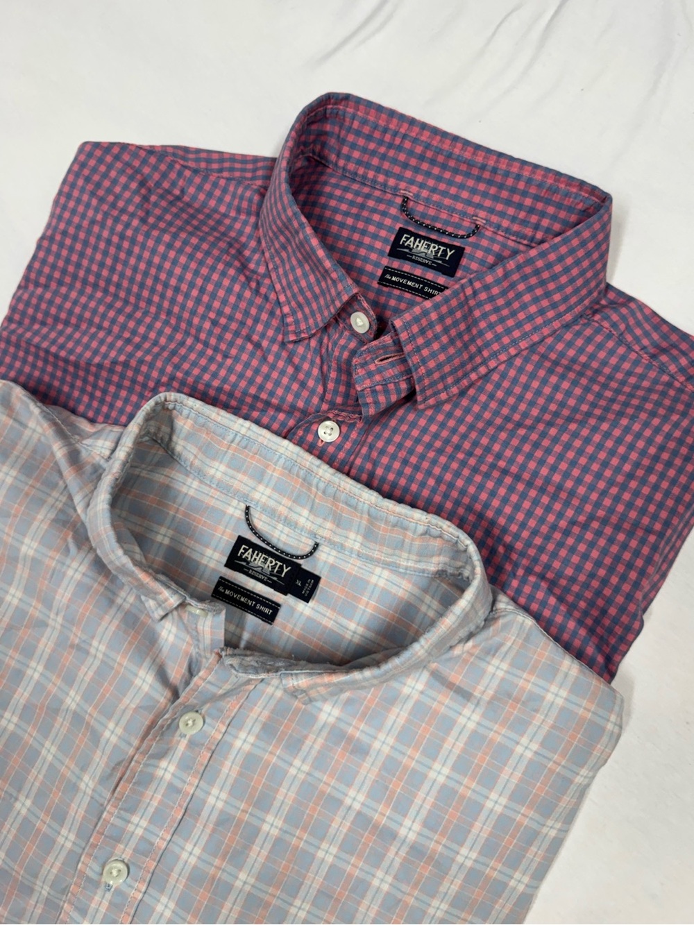 Faherty Brand The Movement Shirt Mens Lot Of 2 XL Plaid Performance Long Sleeve